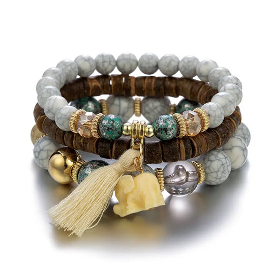 Luckacco DIEZI Korean Ethnic Bohemian Crystal Beads Leaves Charm Bracelets For Women Girls Elastic Rope Wrap Bracelet Pulseira Feminina