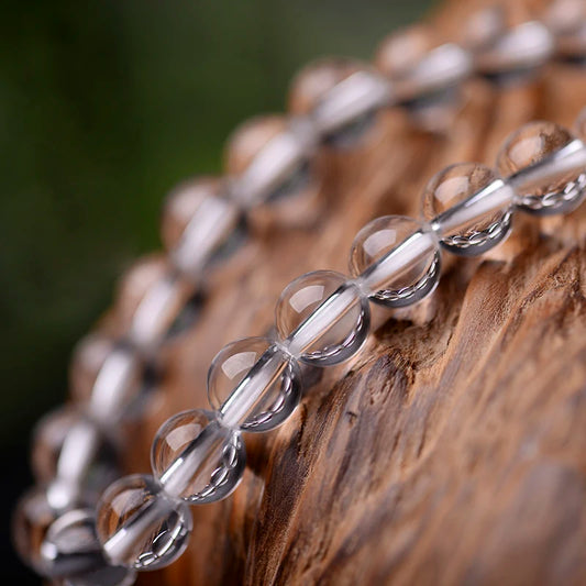 Luckacco Natural Rock Crystal Bead Bracelet Women Fashion Reiki White Clear Quartz Round Stone Strand Bangles Summer Jewelry Gift for Kid