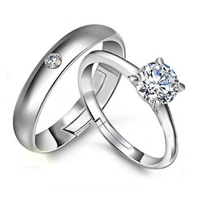 luckacco high-quality couple wedding ring for woman men 2pcs love heart zircon adjustable rings fashion stainless steel engaged jewelry