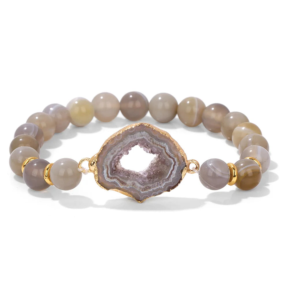 luckacco irregular druzy geode agates bracelet blue striped agat beads bracelets for women men hollow mineral stone charm bangle jewelry