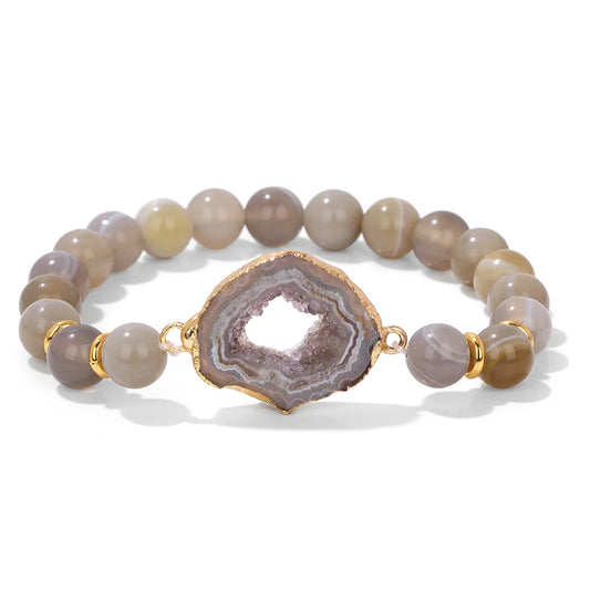 Luckacco Irregular Druzy Geode Agates Bracelet Blue Striped Agat Beads Bracelets For Women Men Hollow Mineral Stone Charm Bangle Jewelry