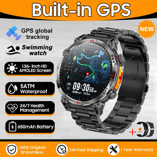 Luckacco New Military T-Rex 3 Bluetooth Call Smart Watch GPS Compass Barometric Altimeter 10ATM Waterproof Sports Smart Watch