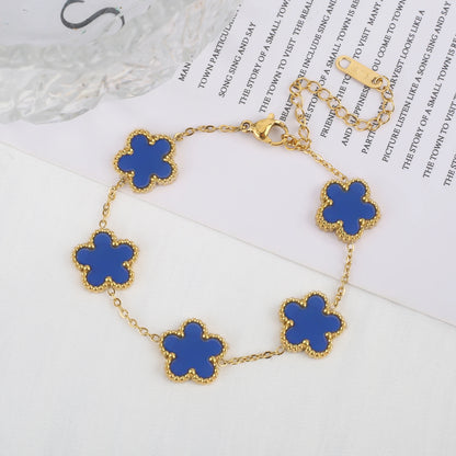 Luckacco Classic Luxury Stainless Steel Bracelet Ladies Adjustable Five Flower Bracelets for Women New Fashion Party Jewelry Gifts Clover