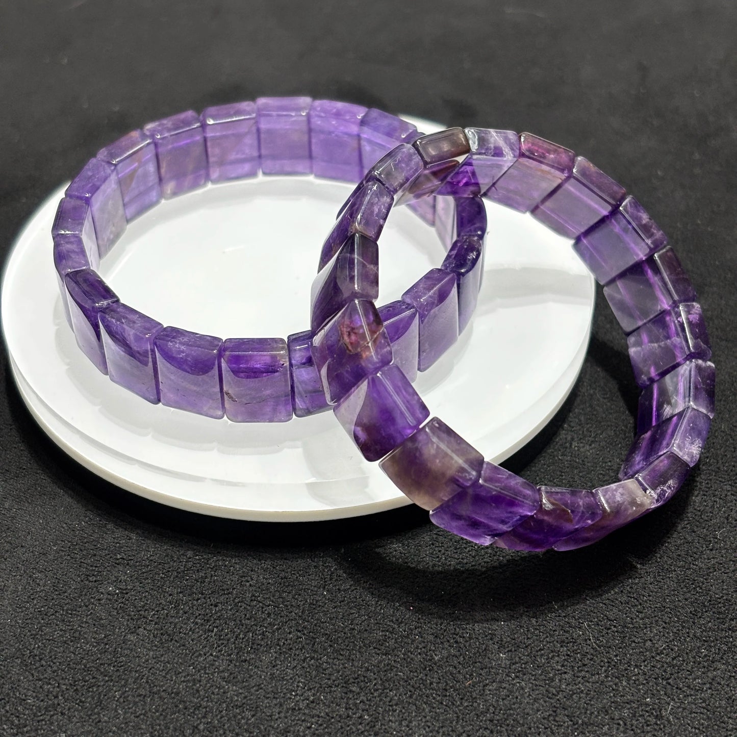 luckacco natural rectangle bead amethyst bangle bracelet women girl gift elastic soft bangle reiki healing jewelry purple accessory