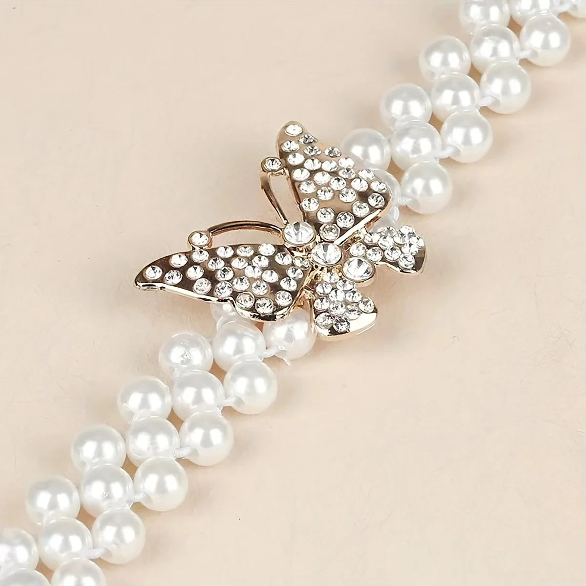 luckacco elegant butterfly buckle belt with faux pearls and rhinestones - elastic waistband for dresses and girdles