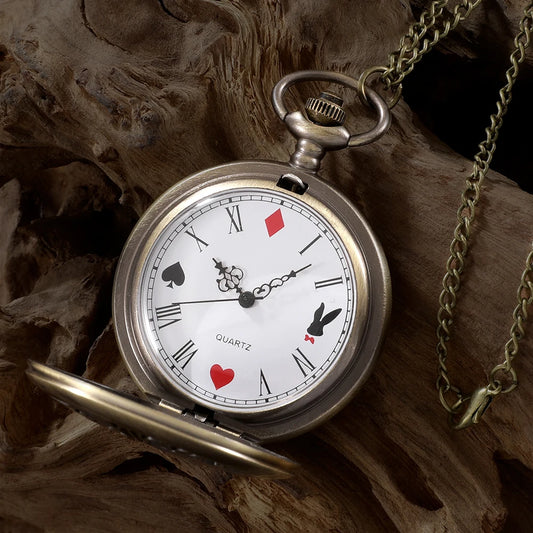 Luckacco New Bronze Quartz Pocket Watch Retro Alice Theme Pocket Fob Watch Pendant Necklace Pocket Watch Men Womens Gift