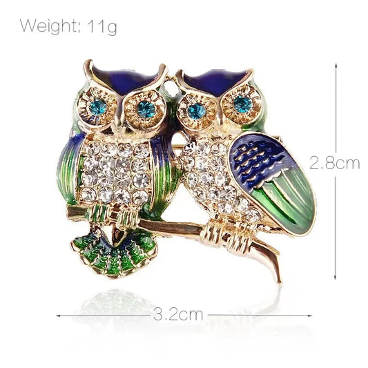 Luckacco Trendy Double Owl Brooches Rhinestone Brooch Badge Pin Bird Animal Party Casual Suit Decoration Badge For Women Corsage Gifts
