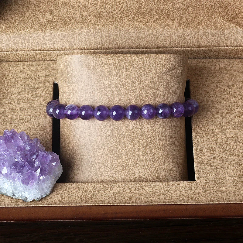 luckacco geniune amethyst natural crystal bracelet for women pulsera amethust bracelet made of real natural stone beads body-purifying