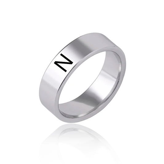 Luckacco Fashion 26 English Initial Letter Ring Stainless Steel Engraved Name Rings For Women Birthday Gifts