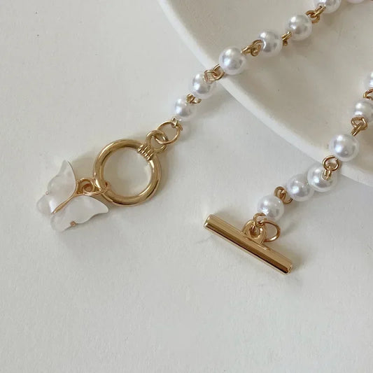Luckacco Pulseras Fashion Butterfly Pearl Pendant Bracelet Ladies Girl Trend Charm Bracelet Festive Friendship Birthday Jewelry Bracelets