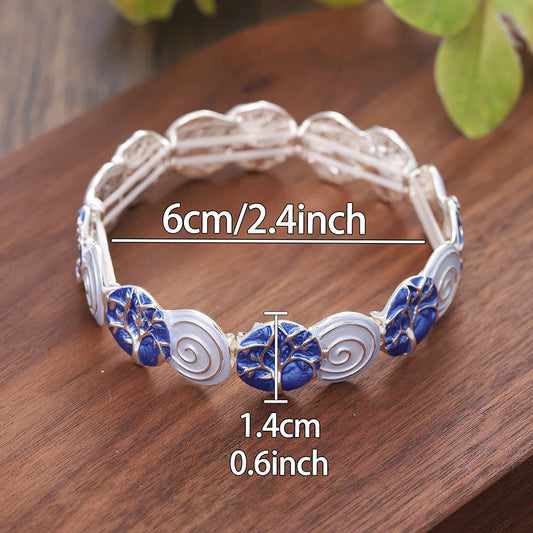 Luckacco Fashion Drip Oil Geometric Elastic Bracelet for Women Accessories New Trendy Silver Color Bangle Daily Party Prom Jewelry Gifts