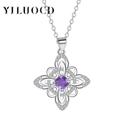 Luckacco 925 Thai Silver Classic Witch Knot Necklace With Zircons Trinity Knot Good Luck CZ Charm Wiccan Symbol Protection Jewelry