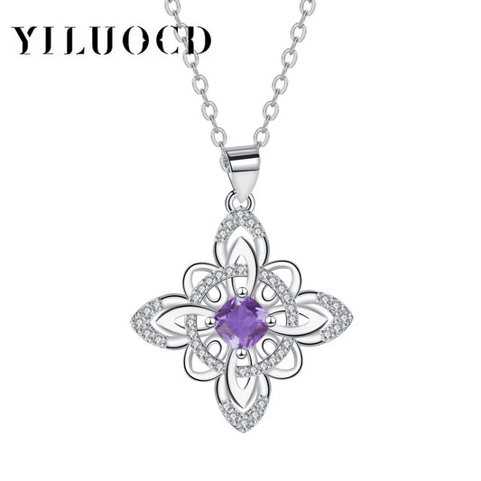 Luckacco 925 Thai Silver Classic Witch Knot Necklace With Zircons Trinity Knot Good Luck CZ Charm Wiccan Symbol Protection Jewelry