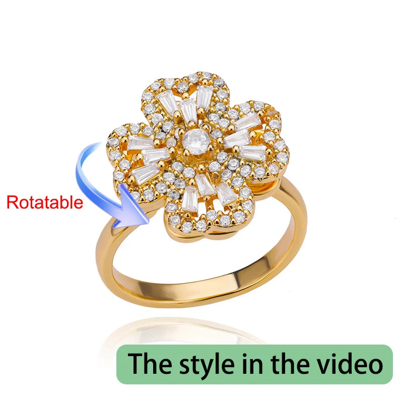 luckacco four clover rotating anxiety rings for women gold color adjustable stainless steel wedding ring aesthetic jewelry gift anillos