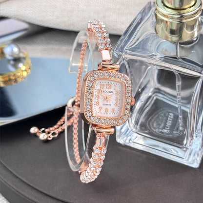 Luckacco The new ladies' small square watch features a double-row diamond bracelet and Arabic numerals fashionable quartz watch