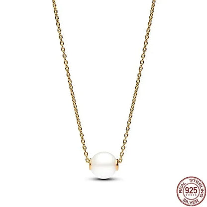 Luckacco New 925 sterling silver gold droplet pearl snowflake pendant necklace exquisite and luxurious women's charm jewelry gift