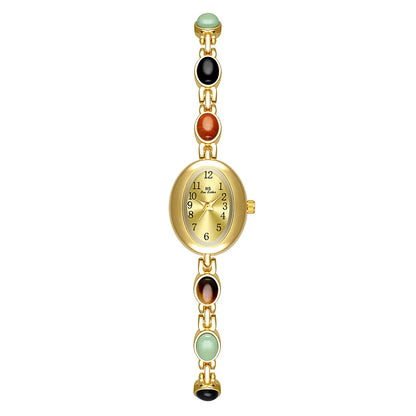Luckacco 2025 Women quartz Watch Luxury Brand Retro Natural Dongling Stone Hotan Jade Waterproof Ladies Advanced Chain Wristwatches gift