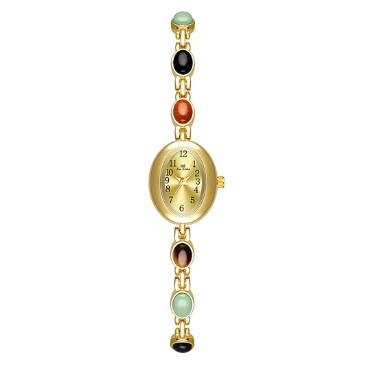 Luckacco 2025 Women quartz Watch Luxury Brand Retro Natural Dongling Stone Hotan Jade Waterproof Ladies Advanced Chain Wristwatches gift