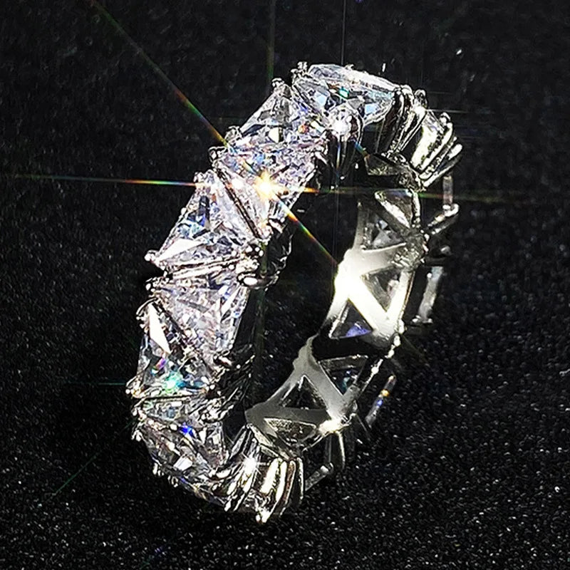 luckacco luxurious 925 sterling silver ring, triangular zircon ring with aaa zircon crystal, engagement jewelry gift for women