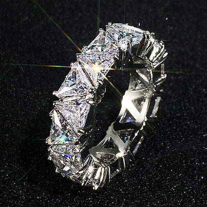 Luckacco Luxurious 925 Sterling Silver Ring, Triangular Zircon Ring with Aaa Zircon Crystal, Engagement Jewelry Gift for Women
