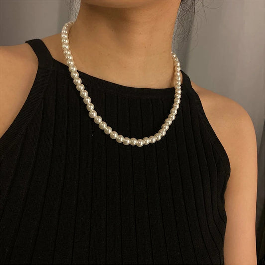 Luckacco Classic Elegant White Pearl Chokers Necklace For Women Men Wedding Banquet Necklaces Vintage Beads Handmade Jewelry Party Gift