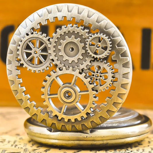 Luckacco Vintage Bronze Steampunk Copper Cutout Gear Quartz Pocket Watch Necklace Pendant Clock Chain Men Women Chain Gift