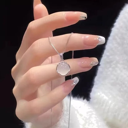 Luckacco New 925 Sterling Silver Round Necklace Simple Geometric Shape Woman Pendant Choker Birthday Gift for Friends Exquisite Jewelry