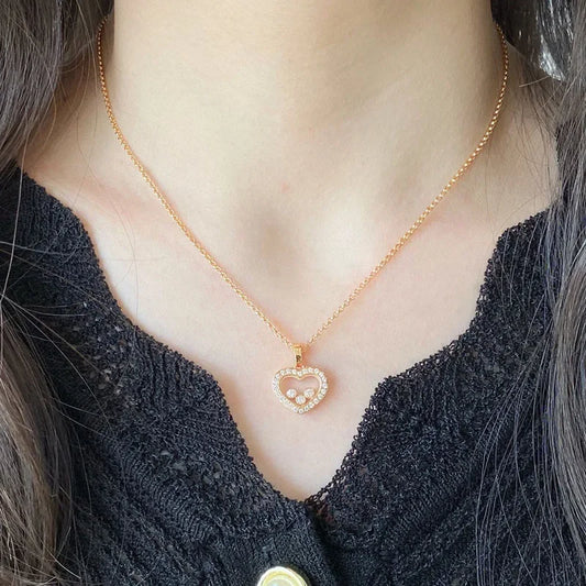 Luckacco High Quality Happy Move Stone Zircon Love Heart Pendant Necklace Sets For Women Fashion Jewelry Party Gift