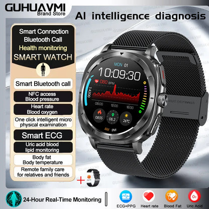 Luckacco 2025 New High-End Health Care Watch 7 Ultra Smart Watch Men ECG+PPG Uric Acid Blood lipids Body analysis BT Call NFC Smartwatchs