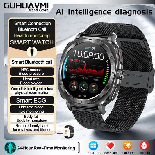 Luckacco 2025 New High-End Health Care Watch 7 Ultra Smart Watch Men ECG+PPG Uric Acid Blood lipids Body analysis BT Call NFC Smartwatchs