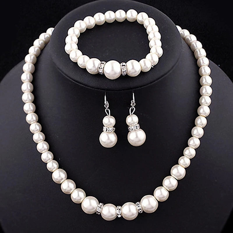 luckacco wedding engagement women simulated pearls jewelry set necklace / earrings / bracelets fashion jewelry for lady party gift