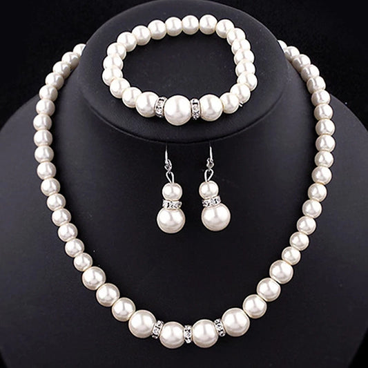 Luckacco Wedding Engagement Women Simulated Pearls Jewelry Set Necklace / Earrings / Bracelets Fashion Jewelry For Lady Party Gift