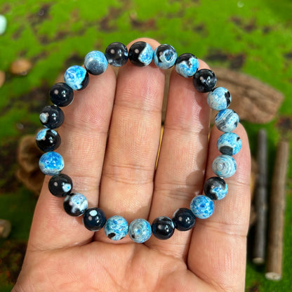 Luckacco 8mm Blue Fire Agate Bracelet - Natural Relaxation and Mental Clarity, Perfect Gift for Family and Friends