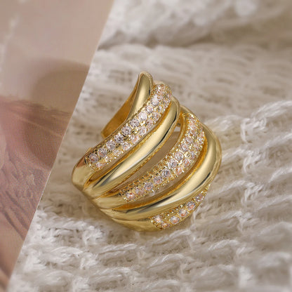 Luckacco 31styles Luxury AAA Cubic Zirconia Inlay Copper Wedding Jewelry Gold Color Statement Geometric Rings For Elegant Women