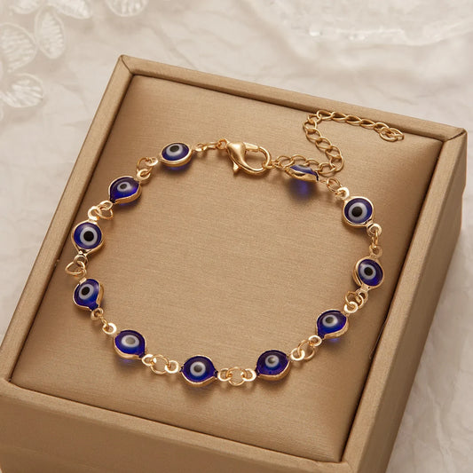Luckacco Lucky Turkey Evil Eye Bracelet For Women Men Colorful Red Blue Eye Adjustable Metal Chain Bangles Good Luck Wealth Jewelry Gifts