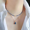 Luckacco Natural Stone Jewelry Women Beaded Necklace Stylish Collarbone Chain Natural Lapis Lazuli Necklace