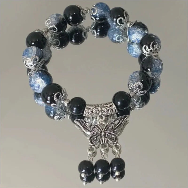 luckacco vintage black beaded tassel bracelets for women men new chinese ethnic style moon handmade beads bracelets jewelry party gifts