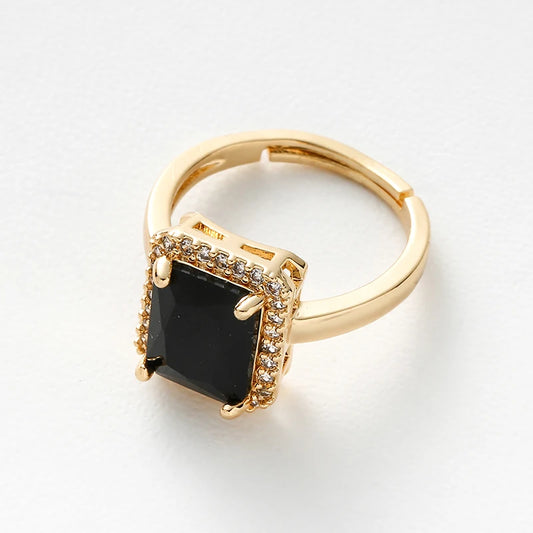 Luckacco New Arrivals Women's Rings Zircon Square Green Black Open Rings Girls Party Finger Ring Fashion Copper Jewelry Gifts