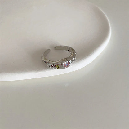 Luckacco Pink Crystal Irregular Heart Rings Creative Zircon Bowknot Opal Love Heart Open Ring Y2K Shiny Rings for Women Party Jewelry