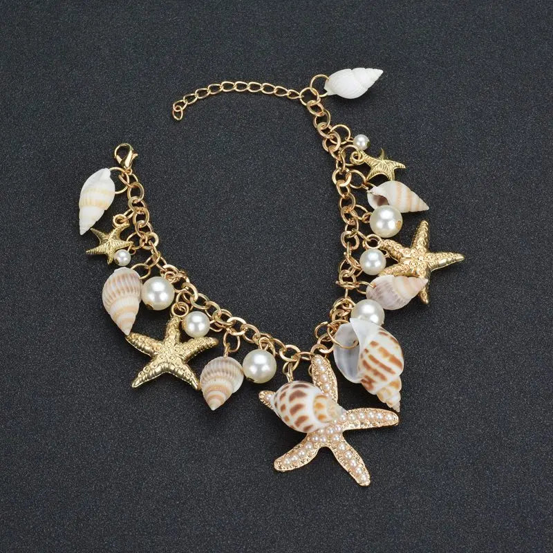 luckacco bohemian beach style bracelet for women starfish shell charm bangle girls summer fashion jewelry accessories