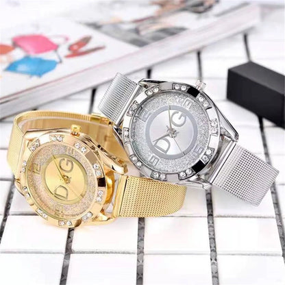 Luckacco Luxury 2025 Women's watches With Diamonds Simple Digital Design Ladies' Quartz Watch Casual Gold Mesh Belt Women Clock Strap