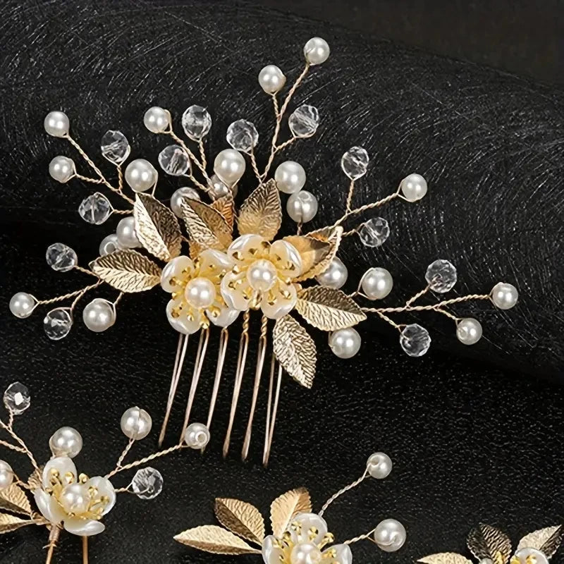 luckacco 5 pcs crystal luxury hair accessories set sweet romantic women's bride party wedding accessories jewelry hair clip hair comb set
