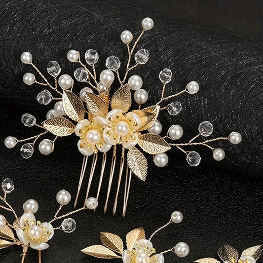 Luckacco 5 Pcs Crystal Luxury Hair Accessories Set Sweet Romantic Women's Bride Party Wedding Accessories Jewelry Hair Clip Hair Comb Set