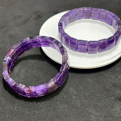 Luckacco Natural Rectangle Bead Amethyst Bangle Bracelet Women Girl Gift Elastic Soft Bangle Reiki Healing Jewelry Purple Accessory