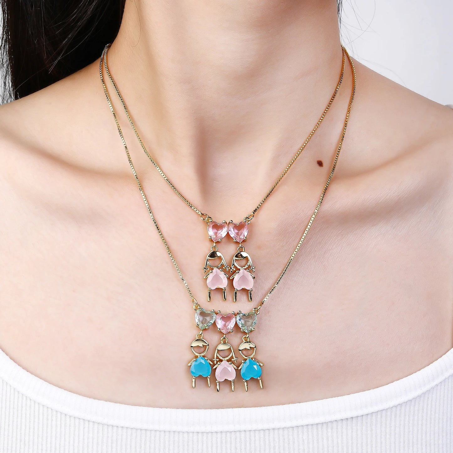 luckacco hot sale gold plated heart-shaped crystal boys girls pendant necklace for women girls daily wear choker birthday gift jewelry