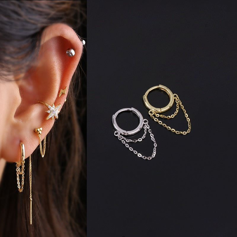 1Piece Chain Tassel Dangle Earrings for Women Jewelry Glossy Hoop Girls Gift - luckacco