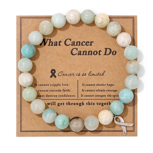 Luckacco Handmade Cat Eye Stone Bracelet Opal Quartz Pink Ribbon Beads Charm Bracelets for Women Breast Cancer Awareness Jewelry Gift