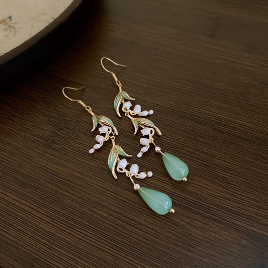 Luckacco Lily Of The Valley Leaf Water Drop Resin Dangle Earrings For Women Partysu New In Earring Hook Vintage Fashion Cheongsam Jewelr
