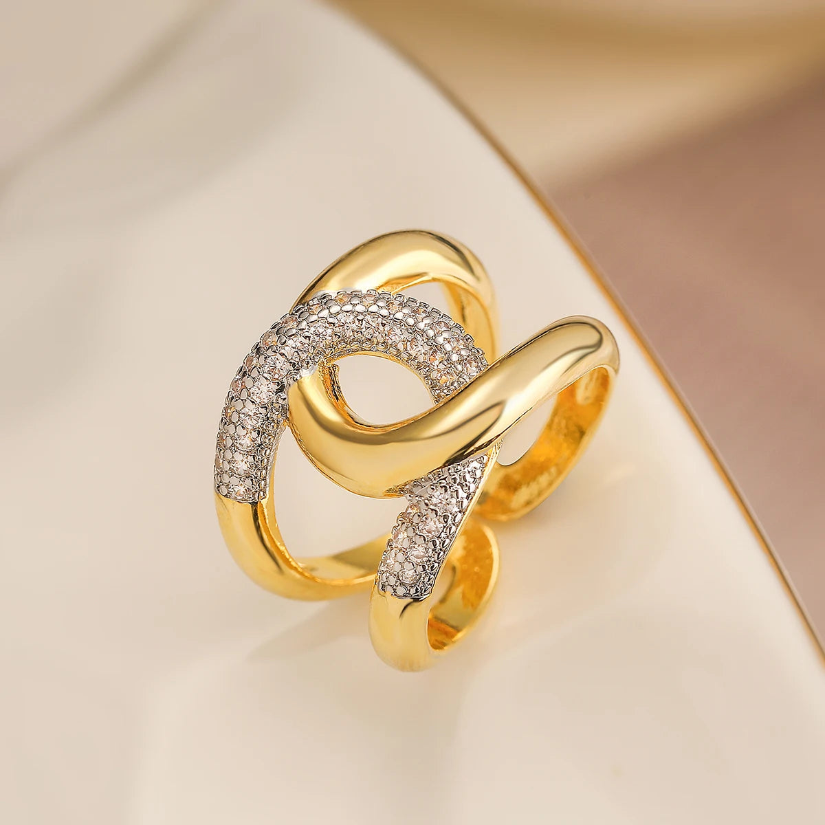 luckacco 31styles luxury aaa cubic zirconia inlay copper wedding jewelry gold color statement geometric rings for elegant women