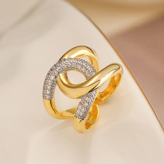 Luckacco 31styles Luxury AAA Cubic Zirconia Inlay Copper Wedding Jewelry Gold Color Statement Geometric Rings For Elegant Women